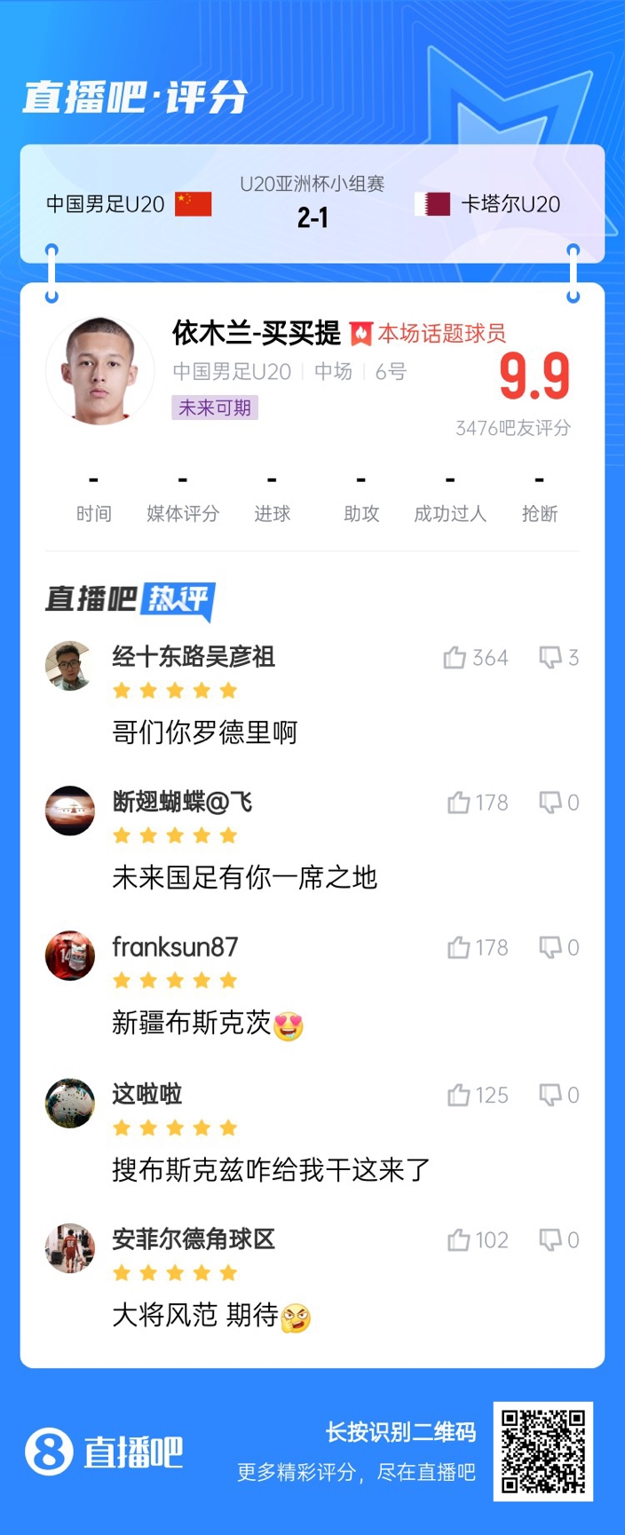  依木蘭+陳澤仕泰山中場(chǎng)連線！19歲依木蘭獲封：新疆布斯克茨！
