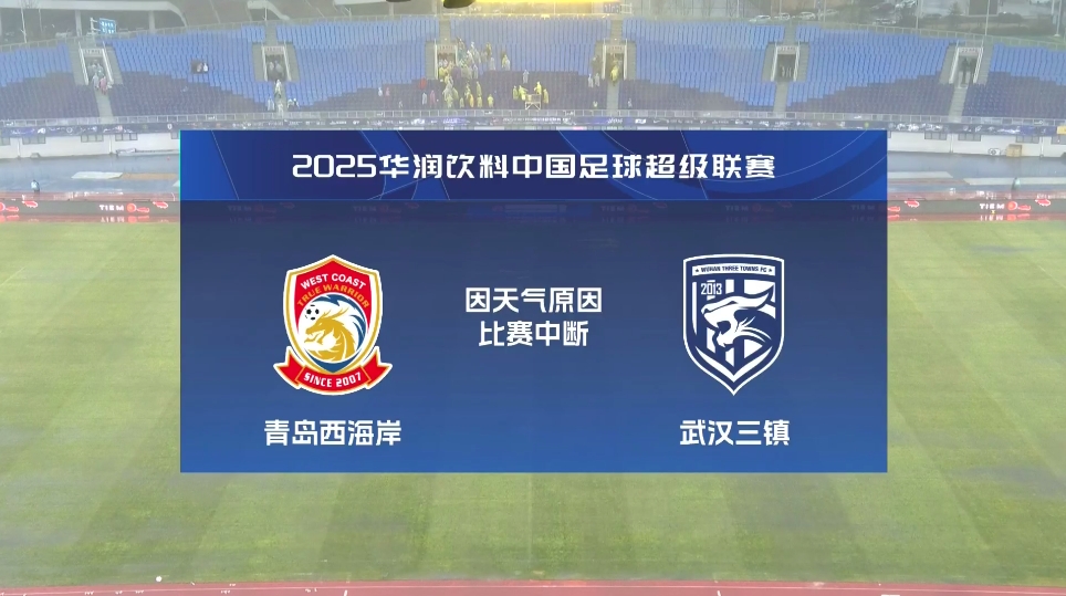  比賽延期！青島西海岸vs武漢三鎮(zhèn)進(jìn)行至18分鐘，因天氣中斷30分鐘