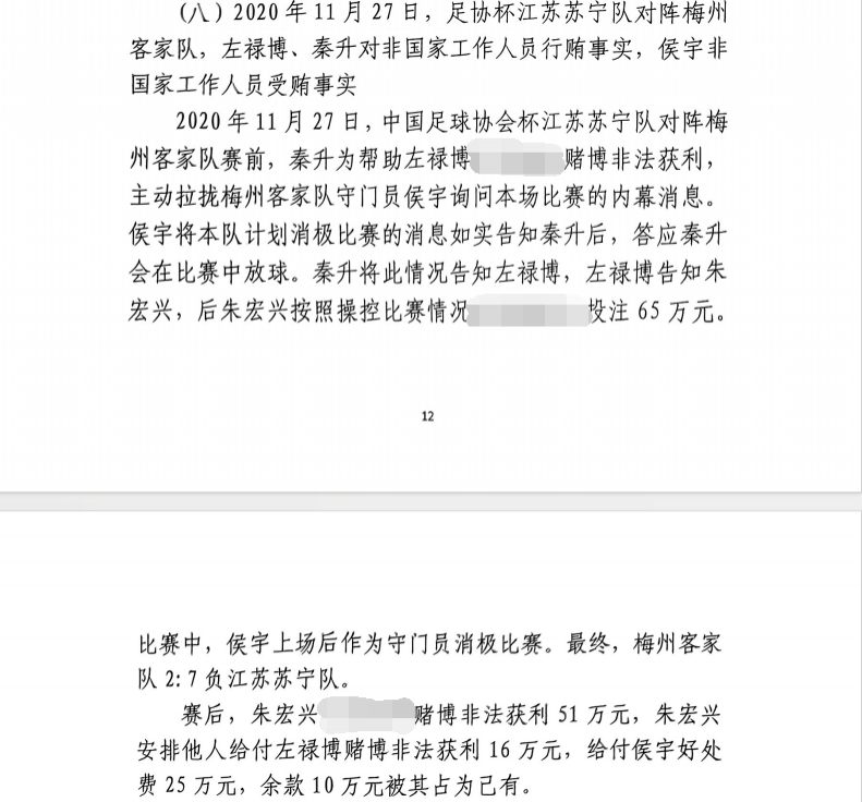  網(wǎng)傳判決書(shū)：足協(xié)杯梅州2-7江蘇，梅州門(mén)將侯宇收25萬(wàn)消極比賽