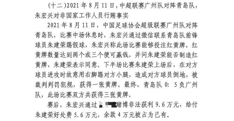  網(wǎng)傳判決書(shū)：青島球員朱建榮故意踢對(duì)方小腿，染黃收5.6萬(wàn)好處費(fèi)